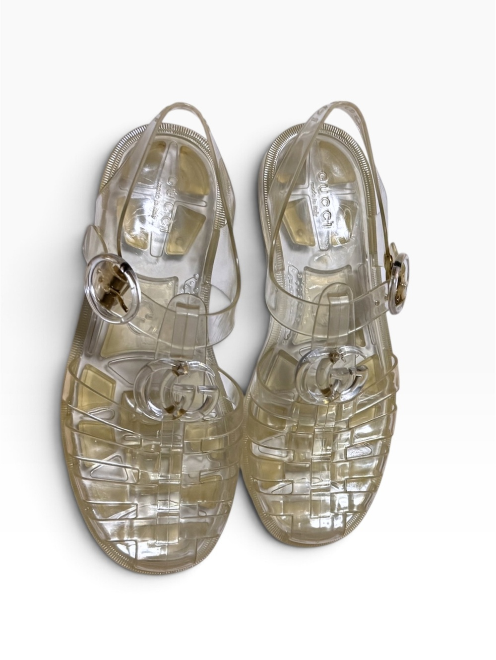 Gucci Double G Transparent Jelly Fisherman Sandals Clear Size 35